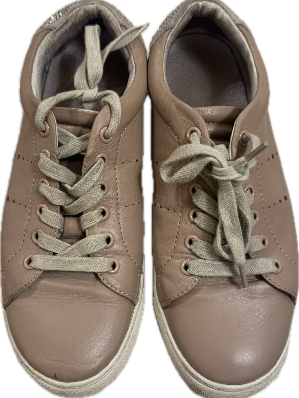 Women's Casual Leather Sneakers in Taupe with Neutral Laces